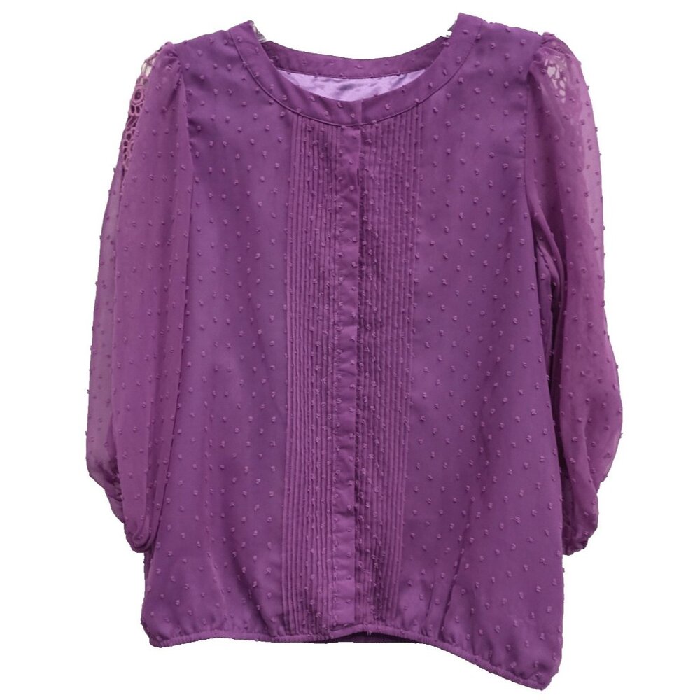 G By Giuliana Rancic Womens BOHO Romantic Top‎ Medium Purple Swiss Dot Crochet